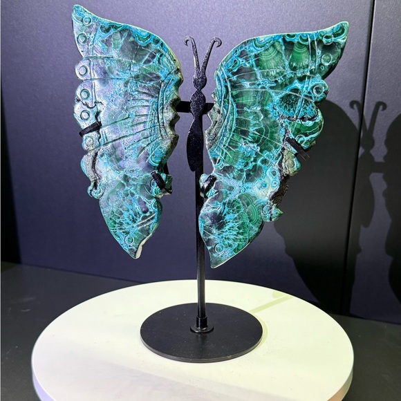 Chrysocolla and Malachite Custom Butterfly and Stand - CHRYSOBTFLY - Picture 7 of 8